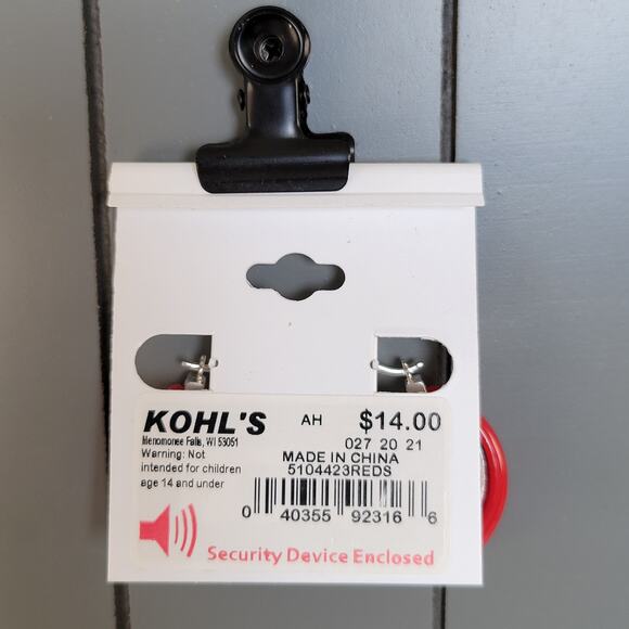 Croft & Barrow Red Silver Hoop Earrings Pierced 1.43in Resin Metal, Gift Bag - Picture 2 of 6